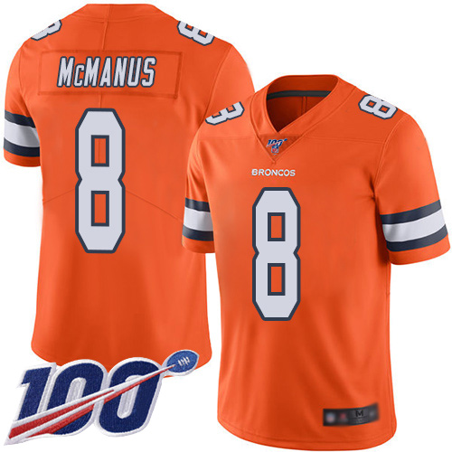 Men Denver Broncos #8 Brandon McManus Limited Orange Rush Vapor Untouchable 100th Season Football NFL Jersey->youth nfl jersey->Youth Jersey